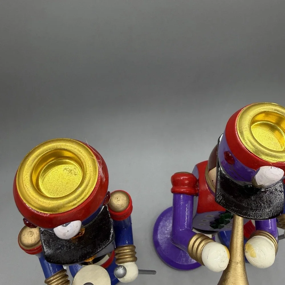 Nutcracker Wooden Soldiers Candle Stick Holders Christmas Brass Insert Set Of 3‎
